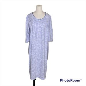 Jasmine Rose Womens Light Blue Floral Nightgown 3/4 Sleeve Medium M